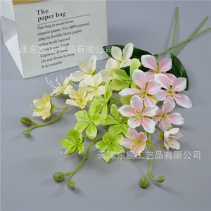 Dongchen Crafts Artificial Cymbidium Orchid <b>Single</b> Stem Yellow Silk <b>Flower</b> Indoor Home Decor Wedding Decoration - Product Image 3