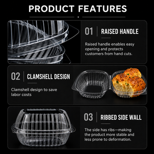 Conteneur à clapet transparent en PET jetable de 500 ml, sans BPA, de qualité alimentaire, pour boulangerie, desserts, pain, vente en gros, OEM personnalisé - Product Image 3