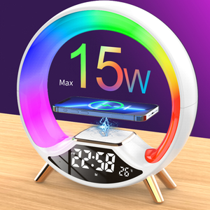 Altavoz de Música, Cargador Inalámbrico, Lámpara de Noche LED, Reloj Despertador, Luz de Escritorio, Luz Ambiental de Ambiente, Lámpara de Mesa LED RGB Regulable - Product Image 4