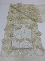 NI.AI Nouveau tissu en dentelle 3D fleurie perlée avec perles brodées et sequins pour robes de mariée et matériaux de confection pour filles