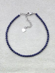 <b>Blue</b> Stainless Steel Dainty Gemstone Bracelet with Micro Faceted <b>Beads</b> Minimalist Jewelry - Product Image 5