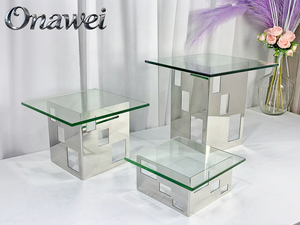 Support de Buffet Surélevé <span class=keywords><strong>en</strong></span> Acier Inoxydable Argenté Onawei pour Hôtels et Services de Pâtisserie – Équipement de Buffet Arabe de Dubaï - Product Image 4