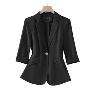 Women's Light Blue Blazer Three Quarter Sleeve Solid Color Breathable Casual Top - Product Image 5