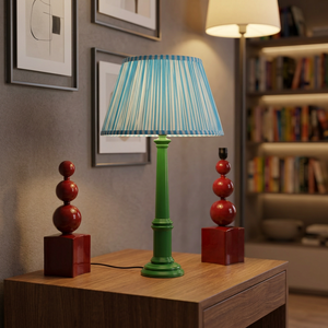 Lámpara de Mesa de Metal Hecha a Mano de Lujo con Pantalla de Tela Azul a Rayas, Estilo Empire, Ecológica y Decorativa para Sala de Estar, Venta al Por Mayor - Product Image 2