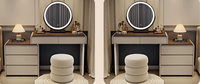 Table de maquillage moderne avec miroir éclairé par LED, réglable, pour chambre à coucher, salle de bain et salon, en blanc