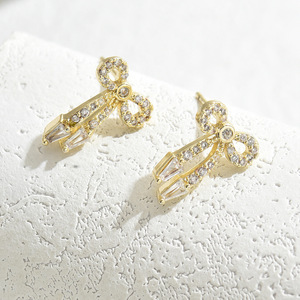 Korean Style Bowknot Stud <b>Earrings</b> With Zircon Inlay For Women Party Fashion Jewelry Zinc Alloy Stainless Steel <b>Post</b> - Product Image 2