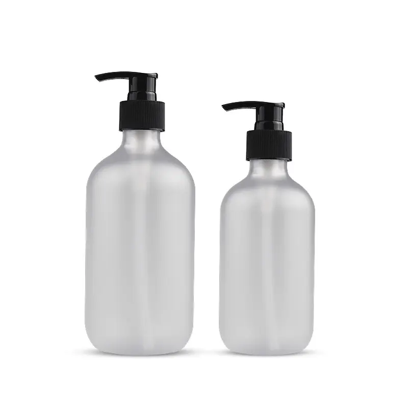 Custom 250-500ml PET Empty Round Shoulder Pump Bottle Transparent Frosted Hand Wash Body Bottle With Plastic Black Pump