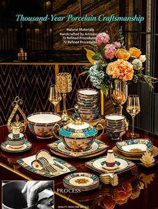 Service <span class=keywords><strong>de</strong></span> table en porcelaine fine YanJun style Sèvres, luxe bleu et or, motif floral, pour la maison, les dîners, les fêtes, ou comme cadeau. - Product Image 2