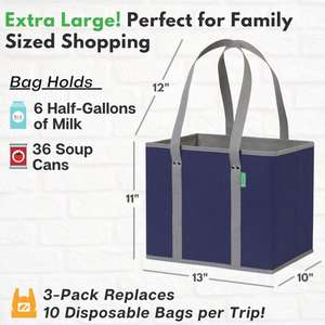 Heavy Duty Reusable <b>Large</b> Non-woven Grocery Bag Foldable Shopping Cart Organizer 3 <b>Pack</b> - Product Image 4