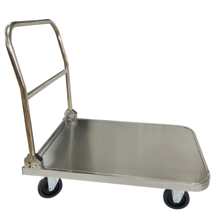 Wholesale Price Stainless Steel Hand Trolley Four Wheels Industrial Foldable Cart For Food Industry