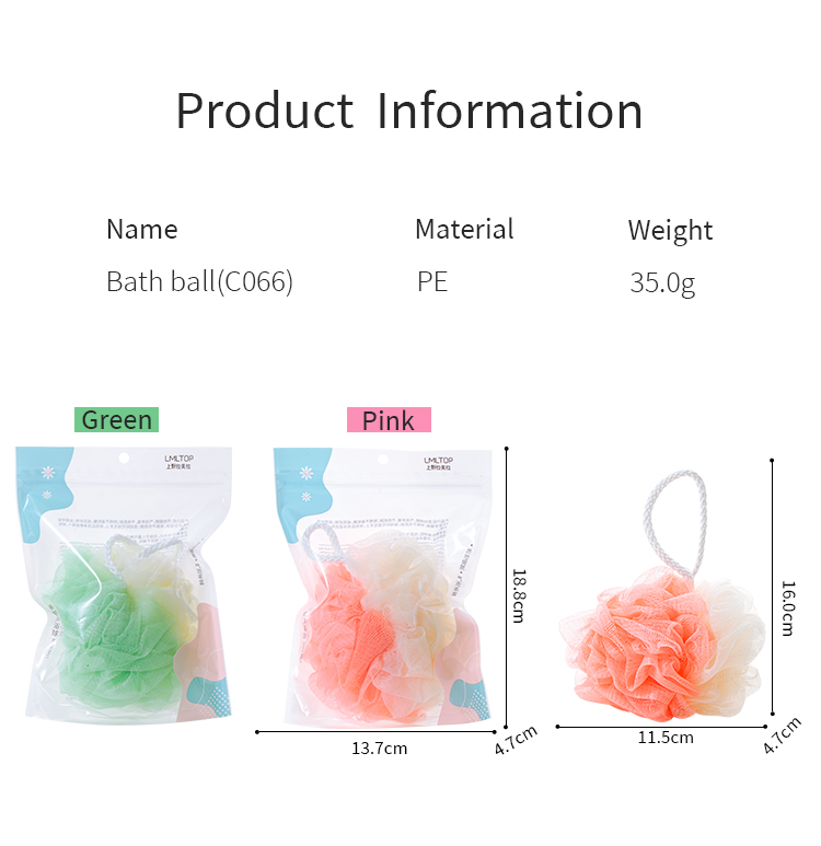 LMLTOP Custom Logo Natural Shower Sponge Ball Accesory Super Soft Bubble Bath Sponge Body Scrub Exfoliating Mesh Bath Ball C066