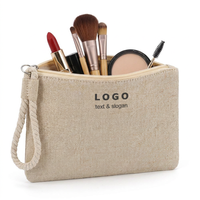 Pochette en toile écologique naturelle avec fermeture éclair Sac d'organisation de voyage avec dragonne pour le maquillage et la toilette Cadeau avec logo