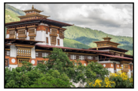 Impression de paysage exotique de bâtiments Dzong anciens du Bhoutan pour décoration murale intérieure