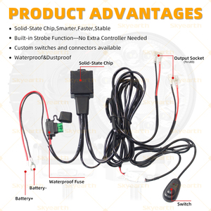Kit d'interrupteur de faisceau de câbles pour voiture camion 3-50V Barre lumineuse de travail à LED Câble de bande lumineuse de conduite avec module stroboscopique pour SUV <span class=keywords><strong>ATV</strong></span> UTV - Product Image 2