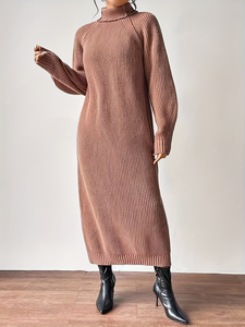 <span class=keywords><strong>Robe</strong></span> midi en tricot à manches longues de couleur unie décontractée pour femmes Col montant Pull intérieur <span class=keywords><strong>Robe</strong></span> pull - Product Image 3