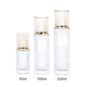 Luxury Skincare Packaging Vertical Striped Glass Bottle Customized Lotion Bottle Cosmetics Container Empty With Pump Cap Dropper - Product Image 6