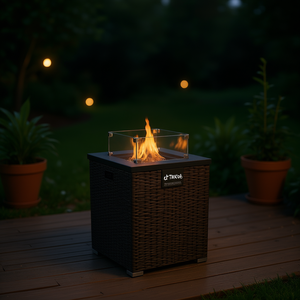 Columna de Chimenea de Mimbre TikTok de 24 Pulgadas para Exteriores, de Bioetanol, Estilo Moderno, con Protector de Viento de Vidrio - Product Image 2