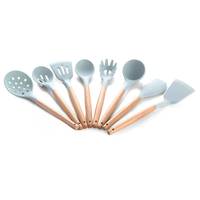 Ensemble d'ustensiles de cuisine écologiques avec manche en bois, cuillères en silicone résistantes à la chaleur pour la cuisine à domicile, emballage en boîte