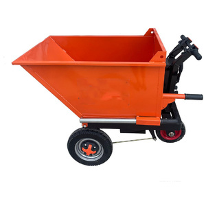 Chariot à benne basculante électrique en métal orange, petit chariot motorisé avec poignée et roues - Product Image 1
