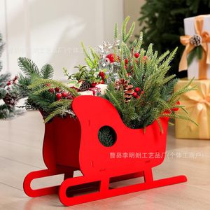 Christmas Wooden Sleigh Storage <b>Box</b> <b>Red</b> Decorative Container For Holiday Display - Product Image 1