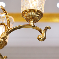 Lustre en métal doré antique avec abat-jour en verre gravé, 6 bras, style baroque classique, LED 5000K lumière du jour, lampe de plafond pour salon