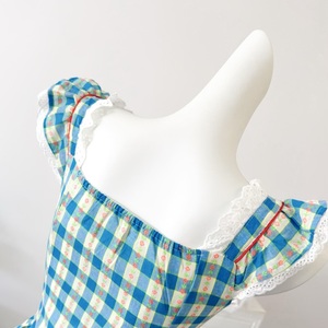 Vestido de Verano Estilo Francés Retro a Cuadros Azules con Mangas Cortas y un Toque de Elegancia, Vestido con Volumen - Product Image 4