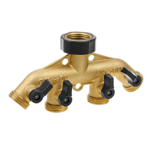 Distributeur de tuyau d'arrosage robuste en laiton à 4 voies, connecteur de tuyau 3/4'', adaptateur de robinet avec 4 vannes, inverseur de vanne en laiton - Product Image 4
