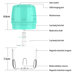 Mini Picadora Eléctrica de Alimentos Recargable de 1500mAh, Potente Picadora de Acero Inoxidable para Ajo, Cebolla y Carne - Product Image 3