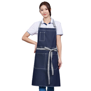 Denim Adjustable Halter Neck <b>Kitchen</b> <b>Apron</b> For Restaurants Bars Blue Polyester Workwear - Product Image 2