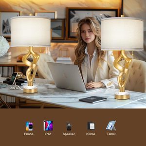 Scenekoy 2-Mảnh Điêu Khắc Bàn Đèn Set Vàng Lá Veneer Đá Cẩm Thạch Cơ Sở Cổng USB S-Cụm Dây Kéo Chuyển Đổi Cho Sống Bảng Đèn - Product Image 4