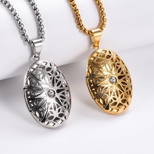 Collier pendentif médaillon creux en acier inoxydable poli, couleur argent/or, pour photos, bijou cadeau de fête - Product Image 4