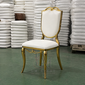 Silla de Boda de Acero Inoxidable Dorado con Respaldo de Panel Adornado y Cojín Blanco para Eventos de Banquetes y Hoteles - Asientos al por Mayor - Product Image 2