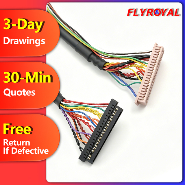 Tin Plated Copper 20 Pin LVDS LCD Screen Cable Single 8 Shielded Jacket Universal Wire Harness for Industrial Monitor