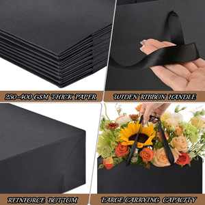 Sacs de courses réutilisables en carton blanc, sacs boutique avec poignée en ruban noir, sacs cadeaux en papier personnalisés avec votre propre logo - Product Image 3