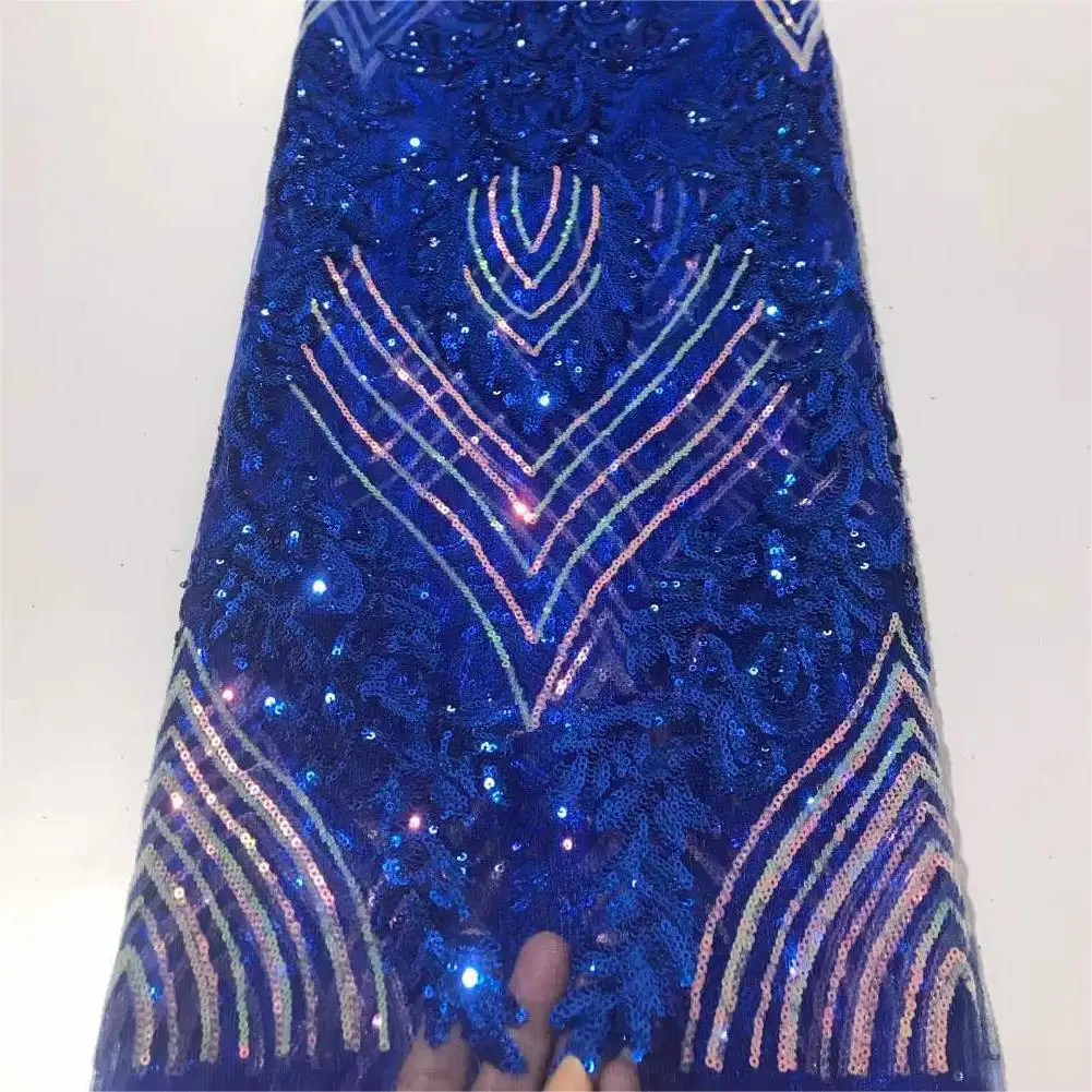 Lebar 125 cm poliester payet berkilau jala kain Nigeria kain tulle Afrika renda berat untuk gaun pernikahan