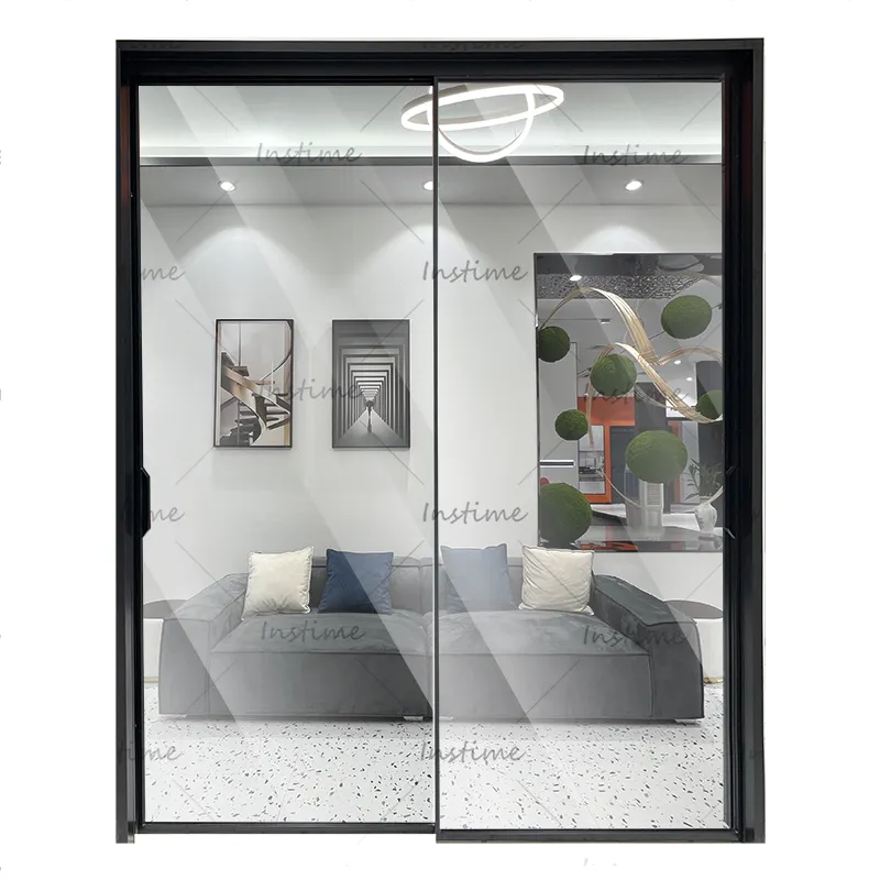Cadre de Style minimaliste, portes coulissantes en verre en alliage d'aluminium, portes de séparation intérieures de chambre à coucher pour appartement