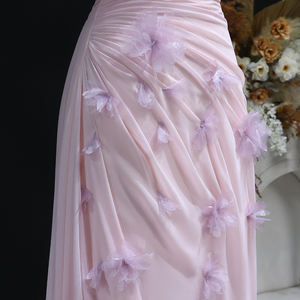 Sharon Said SF313 优雅粉色缎面荷叶边3D花朵肩部拖地晚礼服婚礼正式派对礼服舞会宾客礼服 - Product Image 5