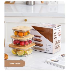 बांस के ढक्कन के साथ ग्लास खाद्य भंडारण कंटेनर, ओवन, फ्रीजर और डिशवॉशर के लिए लंच बॉक्स 3 पैक सेट सेट - Product Image 5