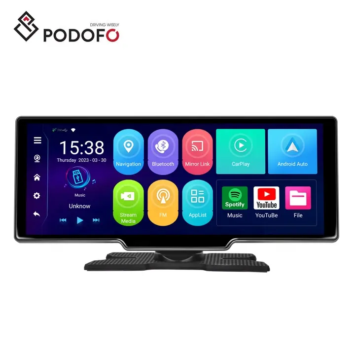 Podofo 10.26 "안드로이드 13 자동 라디오 디스플레이 휴대용 카플레이 안드로이드 자동 4 + 64G/2 + 32G GPS 와이파이 BT FM 라디오 지원 1080P 카메라