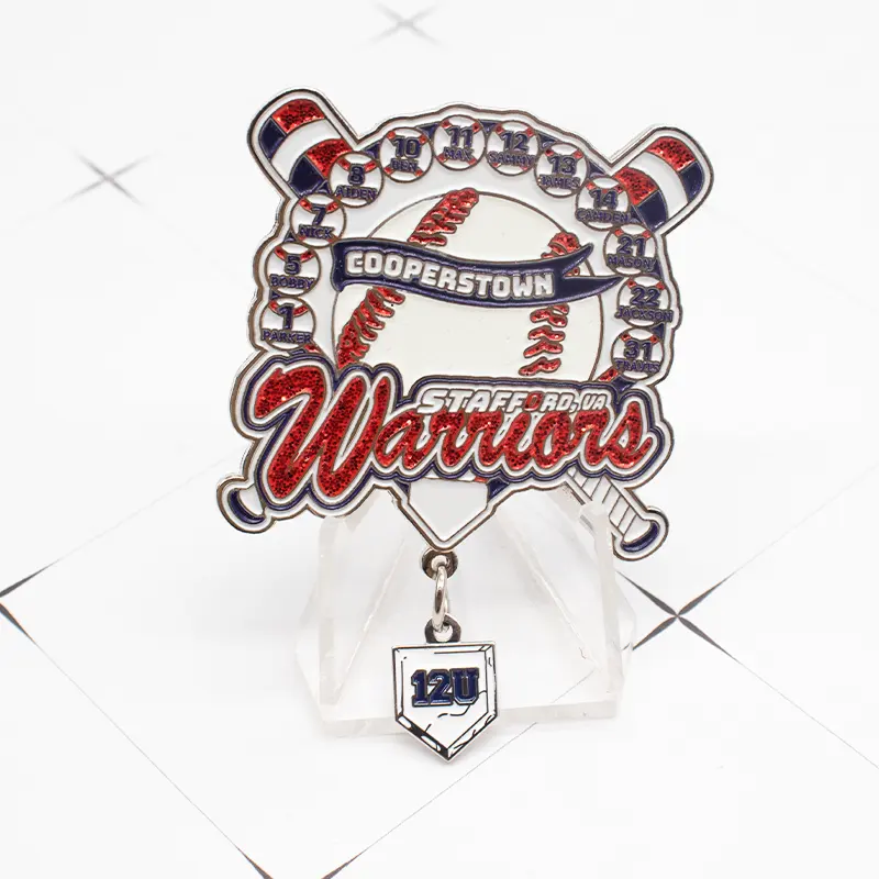 No Minimum Custom Sport Design Club Logo Metal Badges Soft Enamel Trading Baseball Pins with Pendant