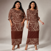 Nouvel ensemble deux pièces personnalisé Puletasi Samoan 2026, grande taille, imprimé floral tribal polynésien, robe longue maxi assortie