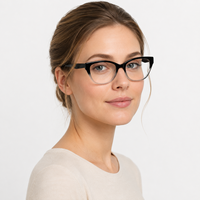 Gafas Ópticas de Acetato Premium con Montura de Ojo de Gato, Degradado Negro Transparente, Aro Completo, Patillas Anchas, Lentes Graduadas para Mujer