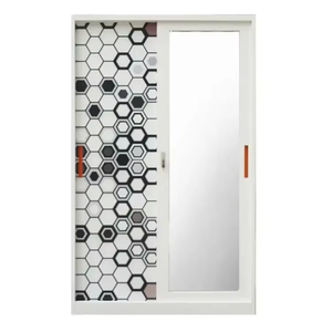 Armoire en métal, ensemble de meubles de chambre à coucher, armoire à vêtements en acier avec miroir, petite armoire à portes coulissantes ou battantes, casier - Product Image 2