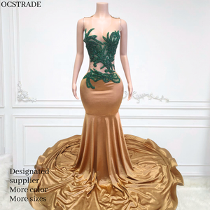 green stripe strapless dress Green Sheer Appliques Satin Mermaid Long Prom Dress Red / 8 main image 0