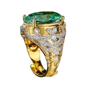 Vintage Elegant Jewelry Eco-friendly Copper Gold Plated Claws <b>Set</b> 13*18MM Green Precious Gemstone Adjustable <b>Ring</b> - Product Image 2