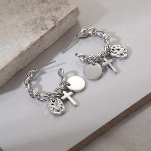 Boucles d'oreilles pendantes en alliage de zinc, forme géométrique croix dorée, tendance, cadeau, EDB-105 - Product Image 2