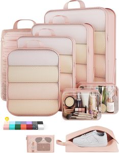 Set di Cubi di Compressione per Essenziali da Viaggio, Borse <span class=keywords><strong>Organizer</strong></span> Espandibili e Comprimibili per Valigie e Abbigliamento - Product Image 1