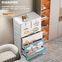 Armoire de rangement multifonctionnelle sur pied à 7 niveaux, design dessin animé, épaissie, 50 cm de large, en plastique, pour jouets et vêtements