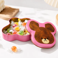 Boîte en métal en forme d'ours rose en gros, conteneur en fer blanc imprimé sur mesure pour l'emballage de bonbons et cadeaux pour enfants