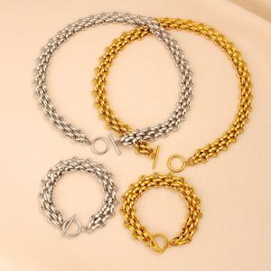 Parures de bijoux pour femmes, collier et boucles d'oreilles, coffret cadeau, plaqué or 18 carats, acier inoxydable, tendance pour les fêtes - Product Image 5